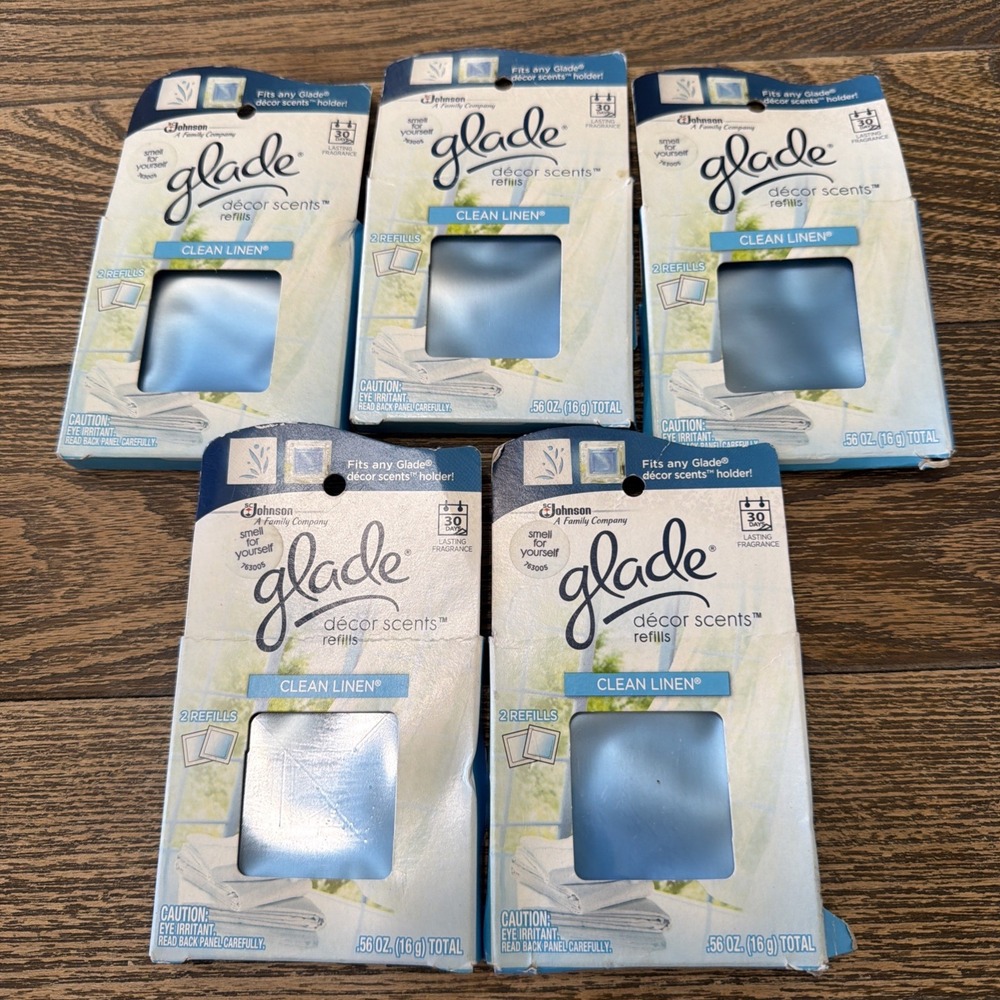 5- Glade Decor Scents Refills CLEAN LINEN Scent NOS, Discontinued